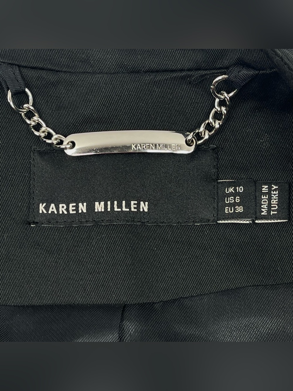 KAREN MILLEN Women's Blue Black Tweed Zipper Jacket Blazer Lined Size 6 - Picture 6 of 9